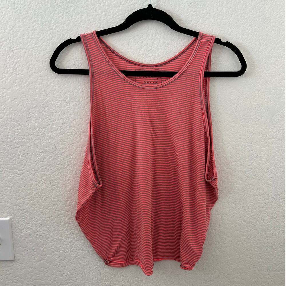 We The Free People Striped Sedgwick Tank Top Shirt Coral Gray Oversized Size XS - Picture 3 of 10